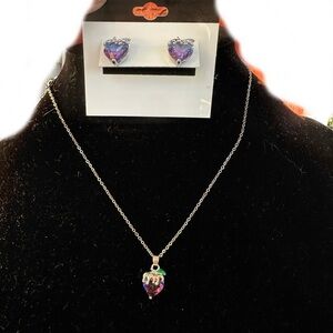 Nine West 18K sterling silver necklace 19” + earrings Set Blue purple fruit